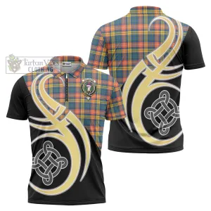 Buchanan Ancient Tartan Zipper Polo Shirt with Family Crest and Celtic Symbol Style