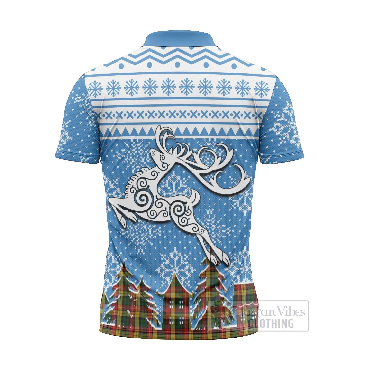 Buchanan Clan Christmas Zipper Polo Shirt Celtic Reindeer Style