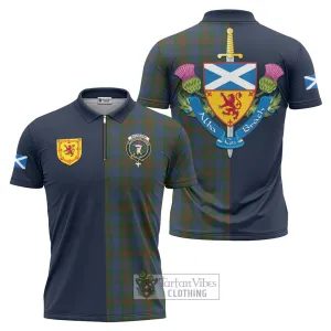 Buchanan Hunting Tartan Zipper Polo Shirt Alba with Scottish Lion Royal Arm Half Style