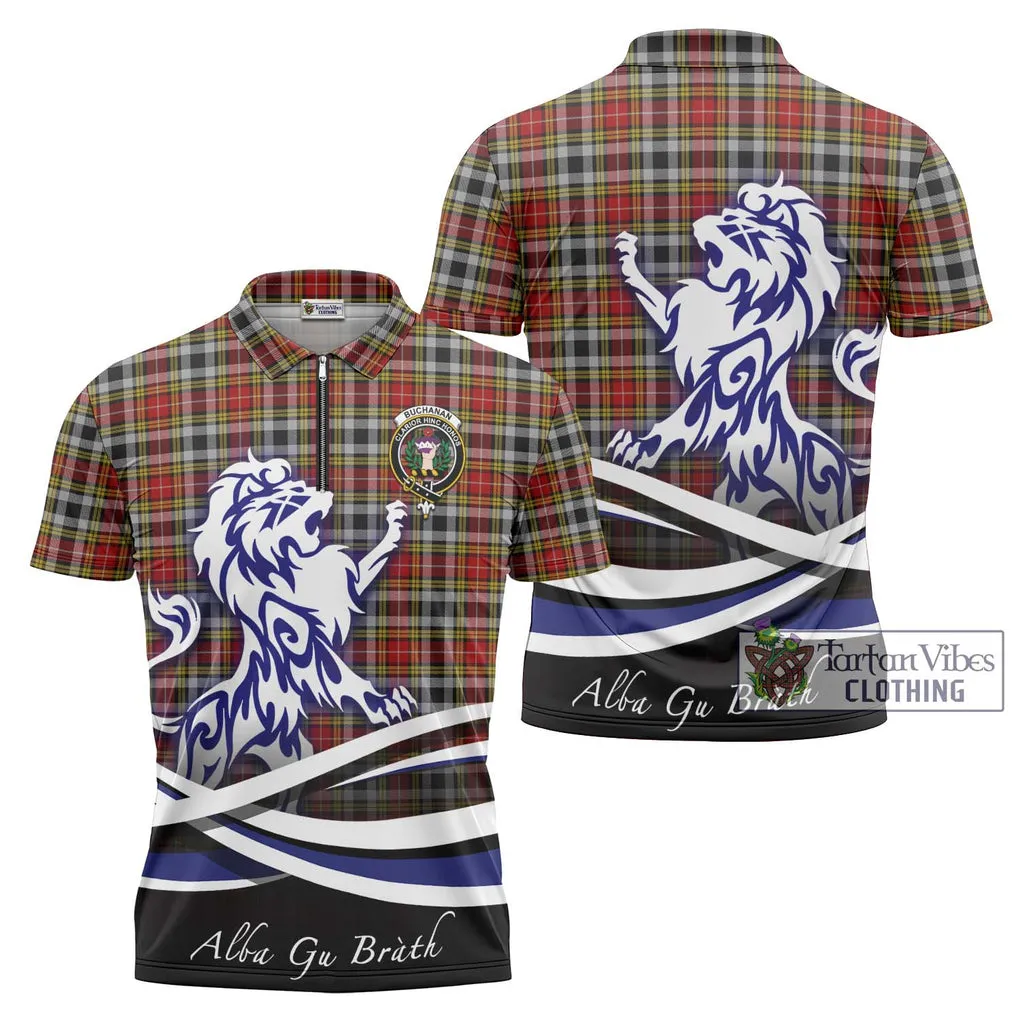 Buchanan Old Dress Tartan Zipper Polo Shirt with Alba Gu Brath Regal Lion Emblem