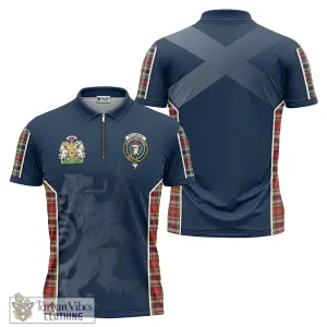 Buchanan Old Dress Tartan Zipper Polo Shirt with Family Crest and Lion Rampant Vibes Sport Style