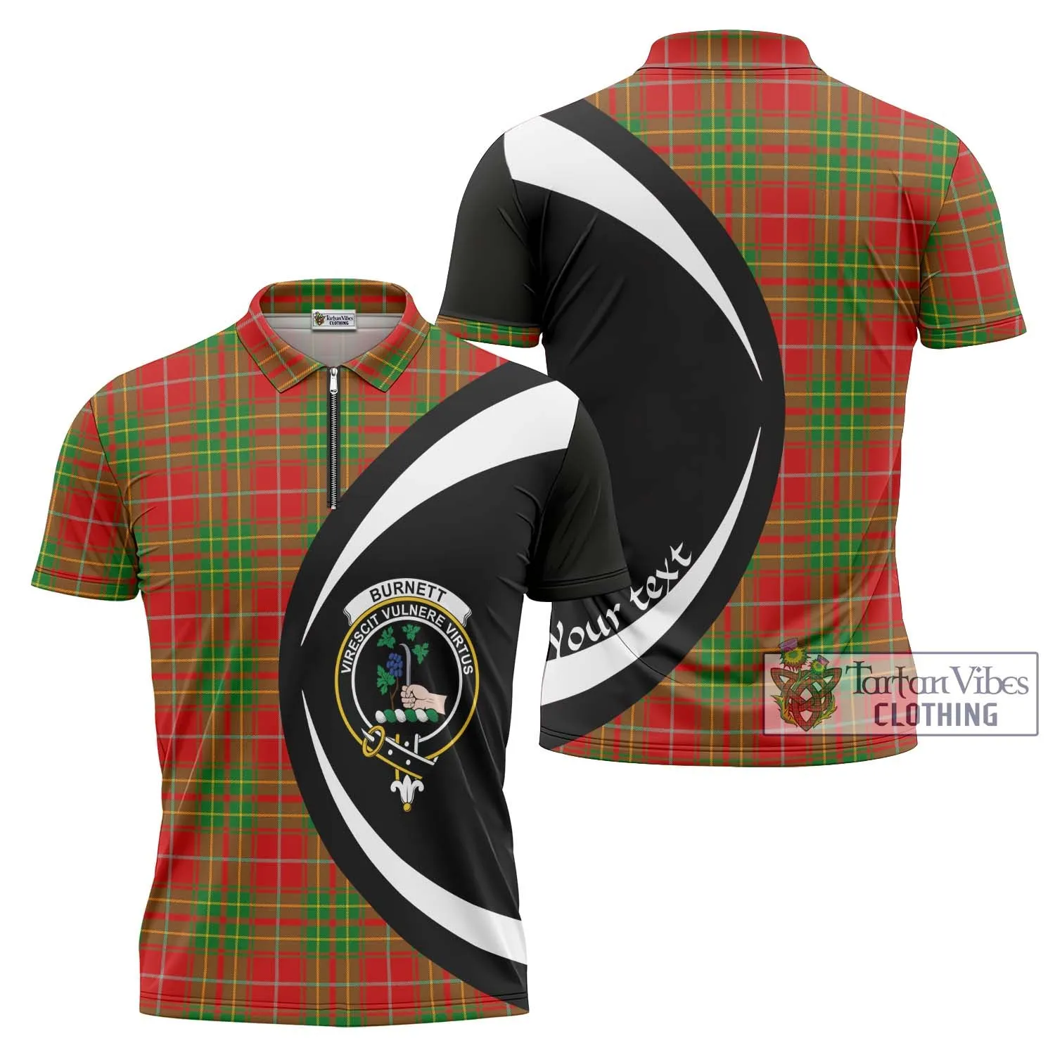 Burnett Tartan Zipper Polo Shirt with Family Crest Circle Style