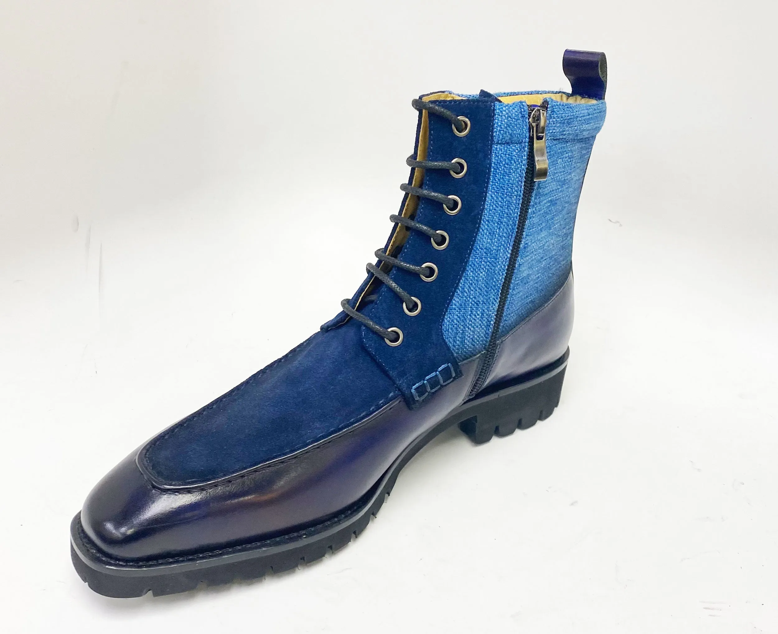 Burnished Calfskin & Suede Slip-On Boot Blue