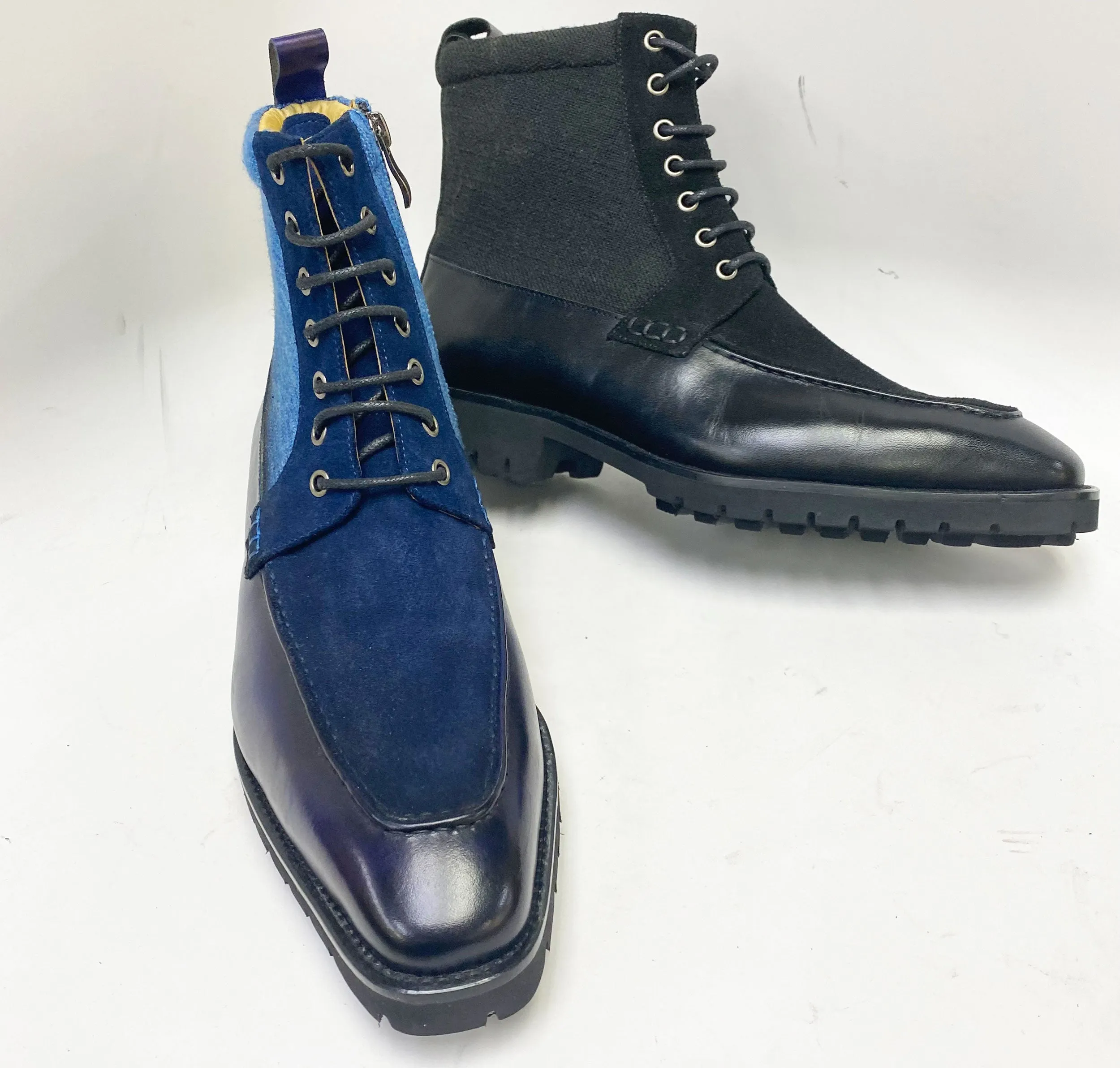 Burnished Calfskin & Suede Slip-On Boot Blue