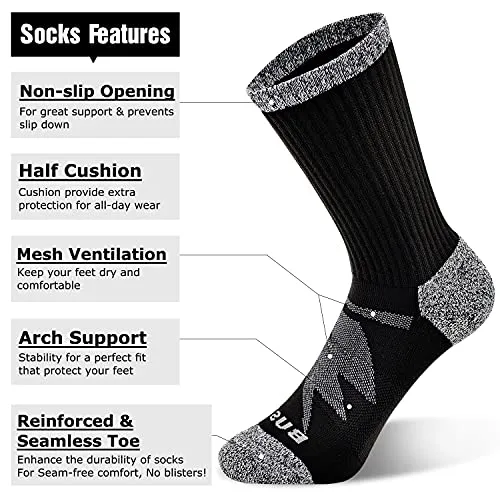 Busy Socks Womens Novelty Patterned Cushion Comfort Sport Hiking Crew Socks Size 9-11, Rib Working Boots Socks, Medium, 2 Pairs Black   2 Pairs Dark Grey