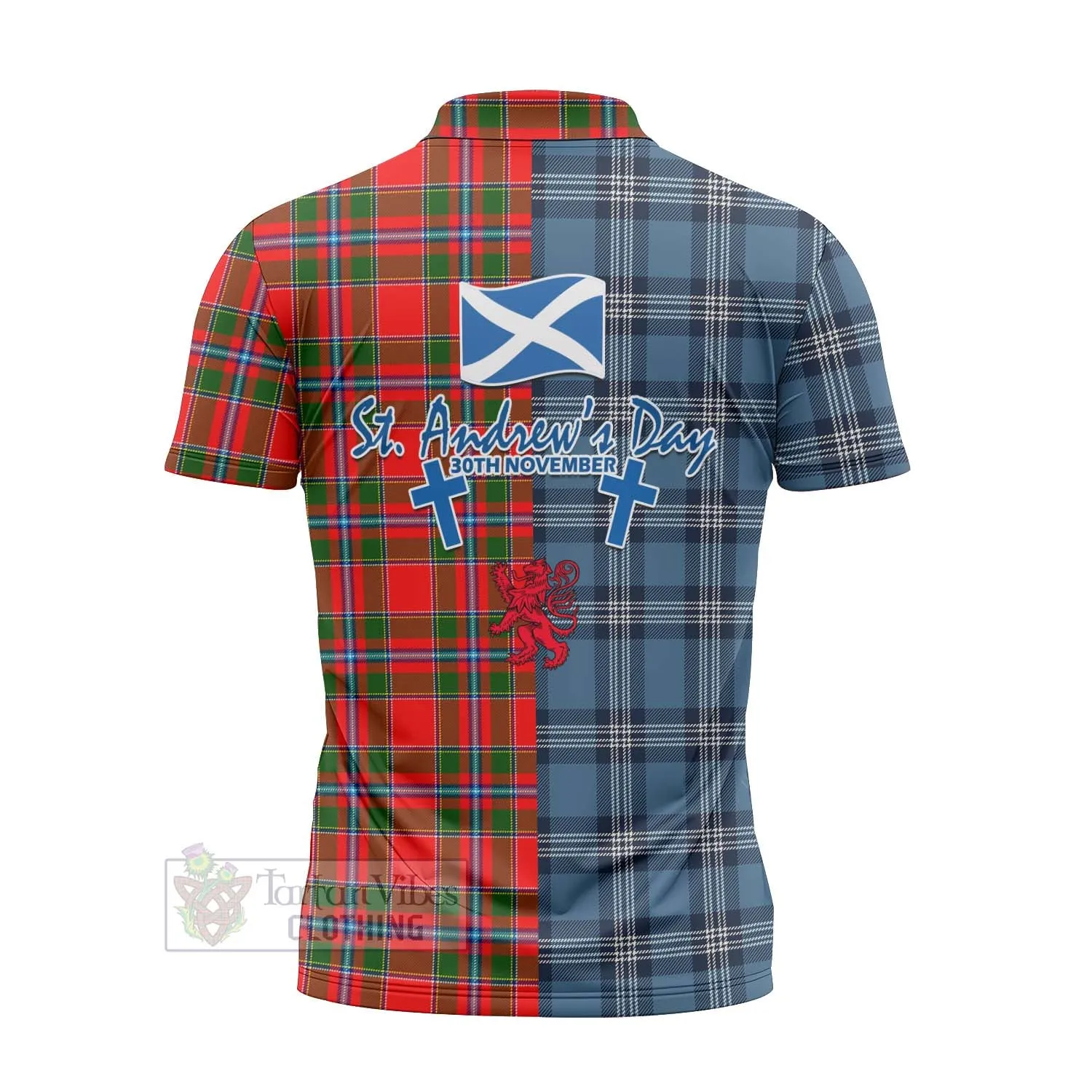 Butter Tartan Zipper Polo Shirt Happy St. Andrew's Day Half Tartan Style