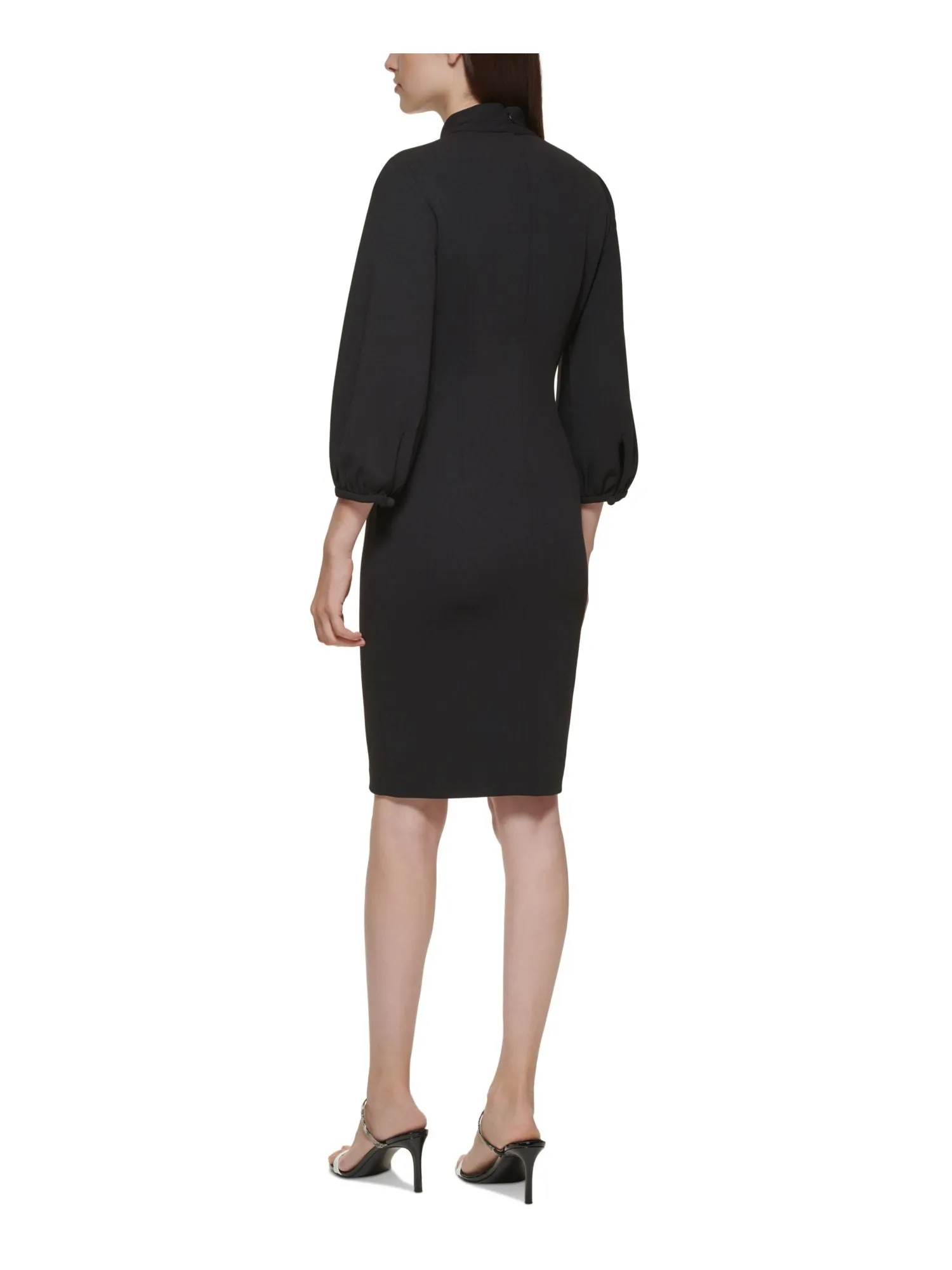 CALVIN KLEIN Womens Black Zippered Twist Front Keyhole 3/4 Sleeve Round Neck Above The Knee Wear To Work Sheath Dress