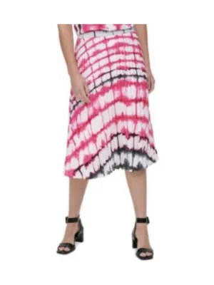 CALVIN KLEIN Womens Pink Stretch Pleated Unlined Tie Dye Midi Wear To Work Accordion Pleat Skirt