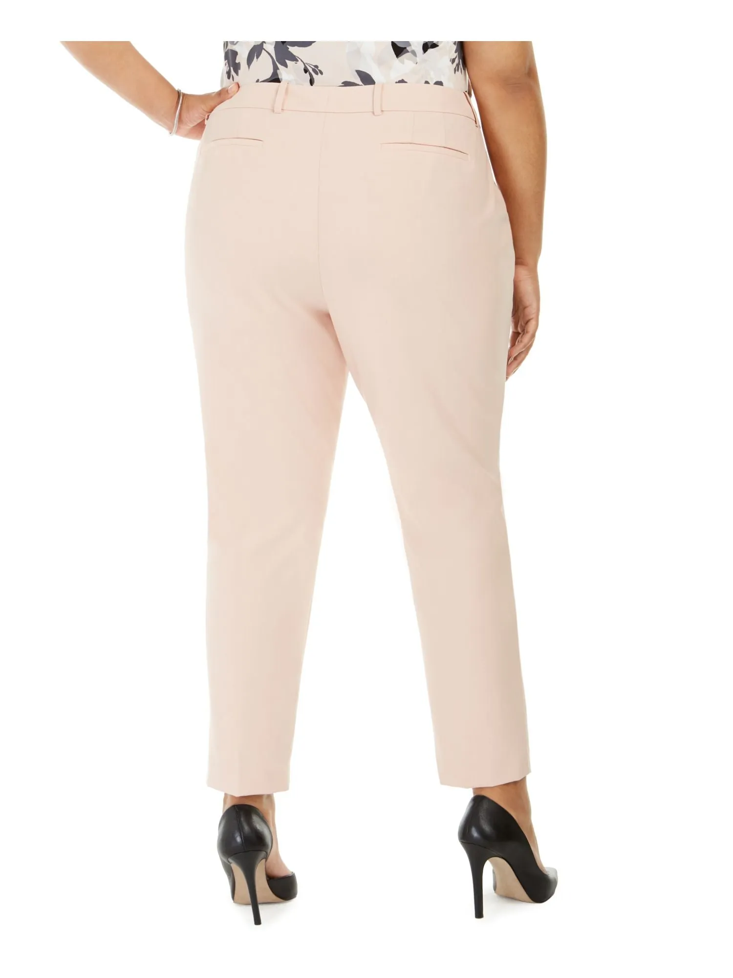 CALVIN KLEIN Womens Pink Stretch Zippered Pocketed Wear To Work Straight leg Pants