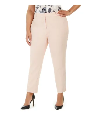 CALVIN KLEIN Womens Pink Stretch Zippered Pocketed Wear To Work Straight leg Pants