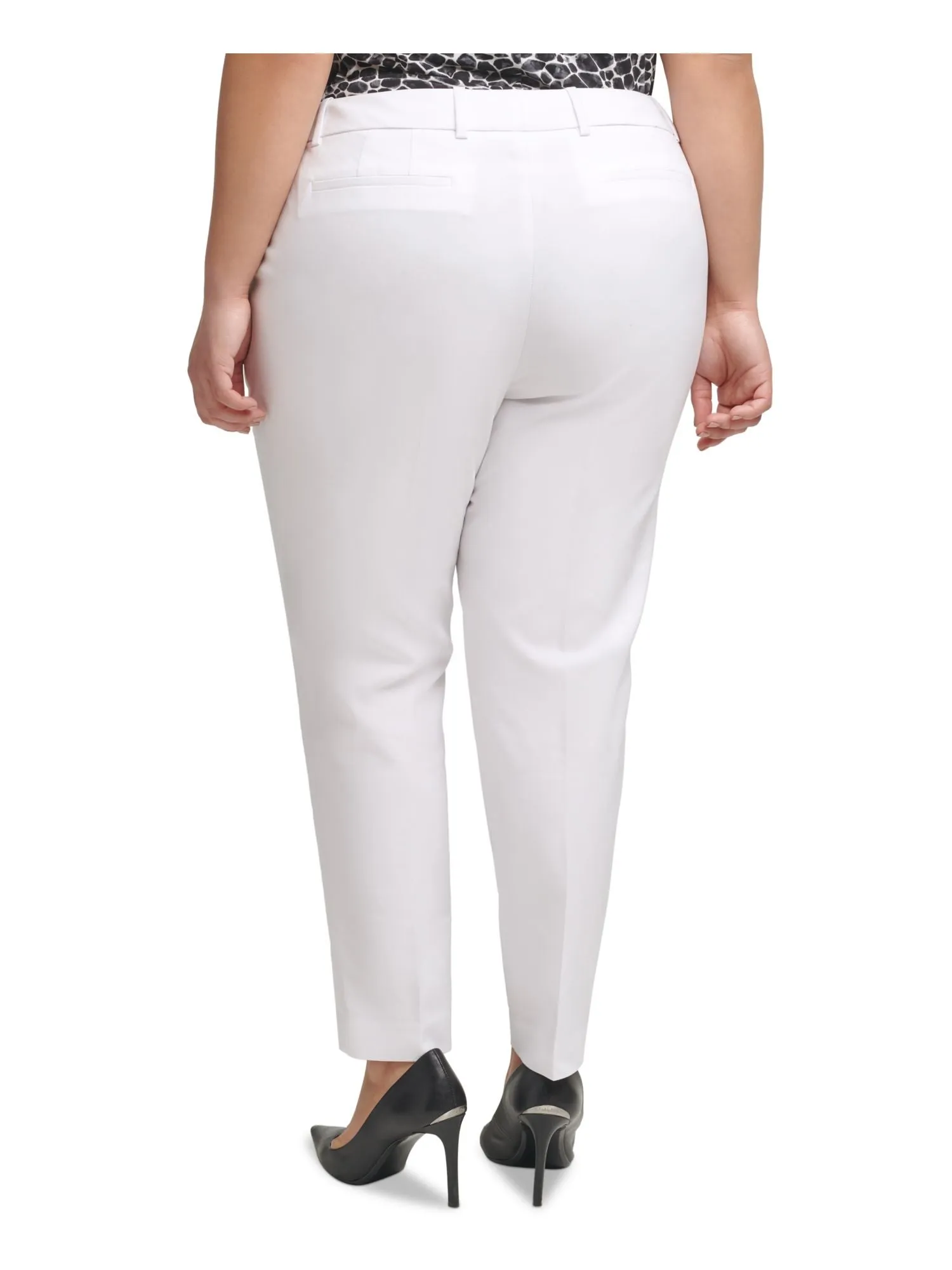 CALVIN KLEIN Womens White Stretch Zippered Slim-fit Mid-rise Wear To Work Straight leg Pants