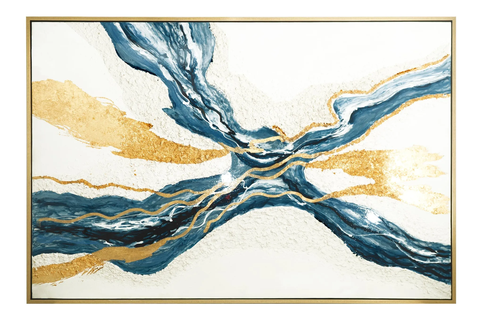 Canvas Art - Blue Lacquer/Gold Abstract Wall Art Decor