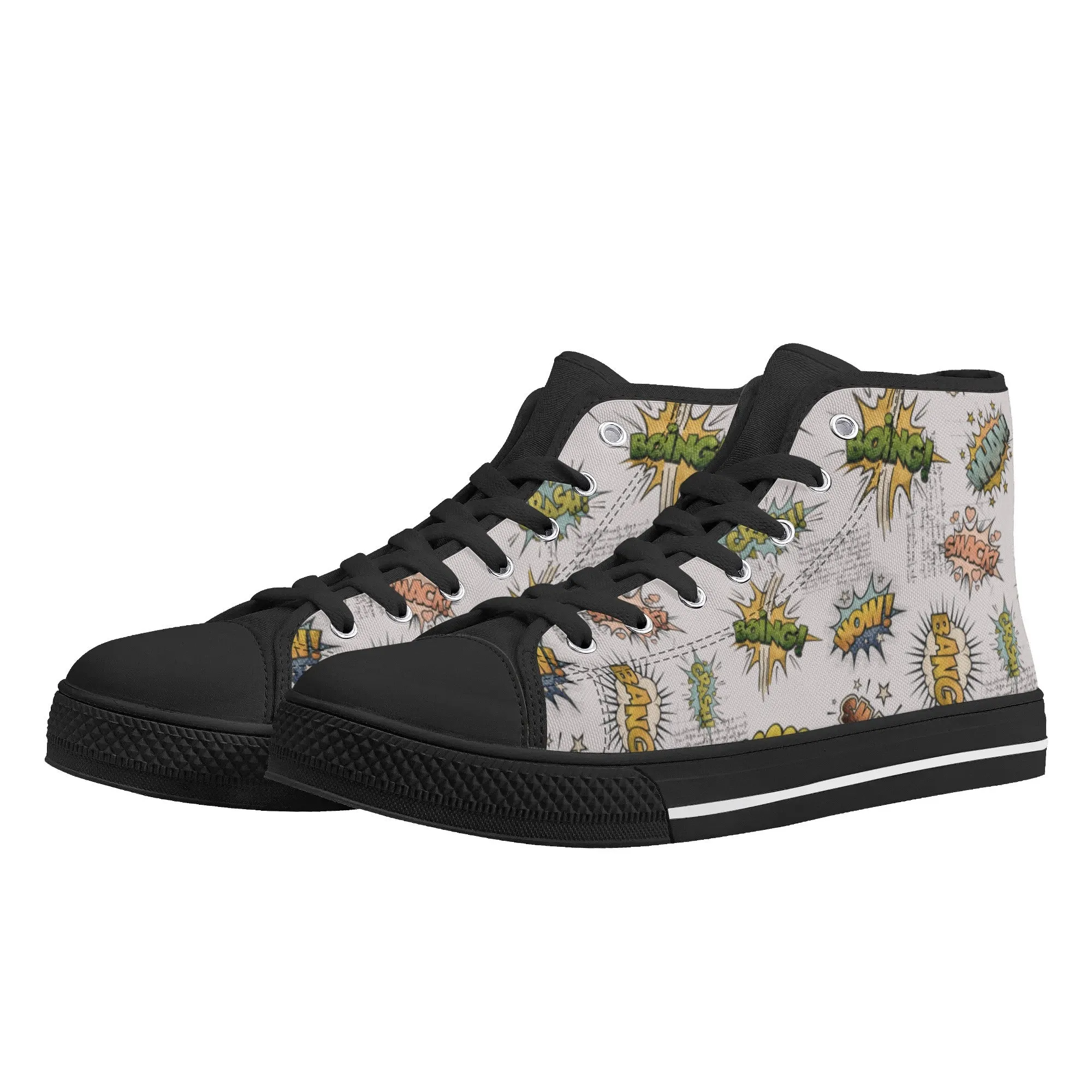 Canvas High Top Sneakers | Vintage Grey | Unique Onomatopoeia Print | Retro Comic style