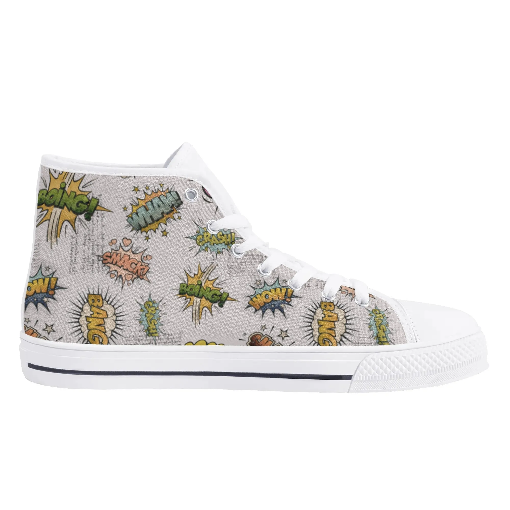 Canvas High Top Sneakers | Vintage Grey | Unique Onomatopoeia Print | Retro Comic style