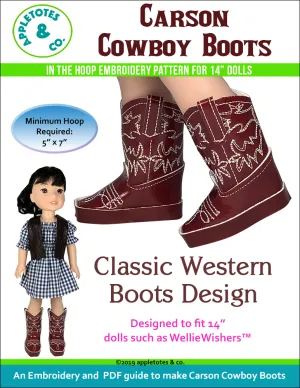 Carson Cowboy Boots ITH Embroidery Patterns for 14" Dolls