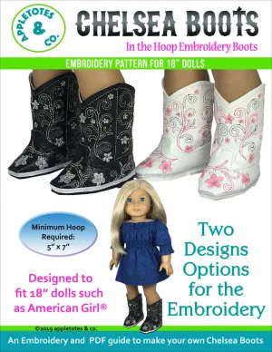 Chelsea Cowboy Boots ITH Embroidery Patterns for 18" Dolls