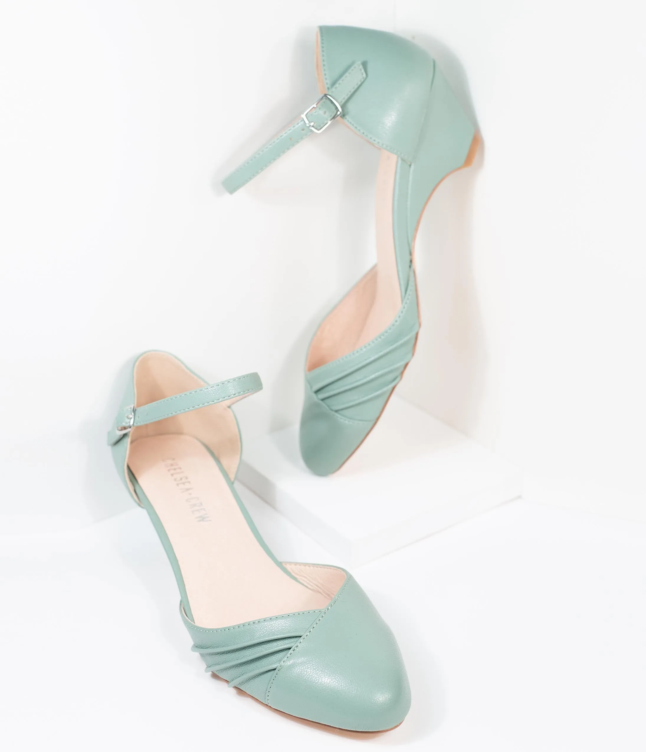 Chelsea Crew Dusty Mint Leatherette Perina Low Heel