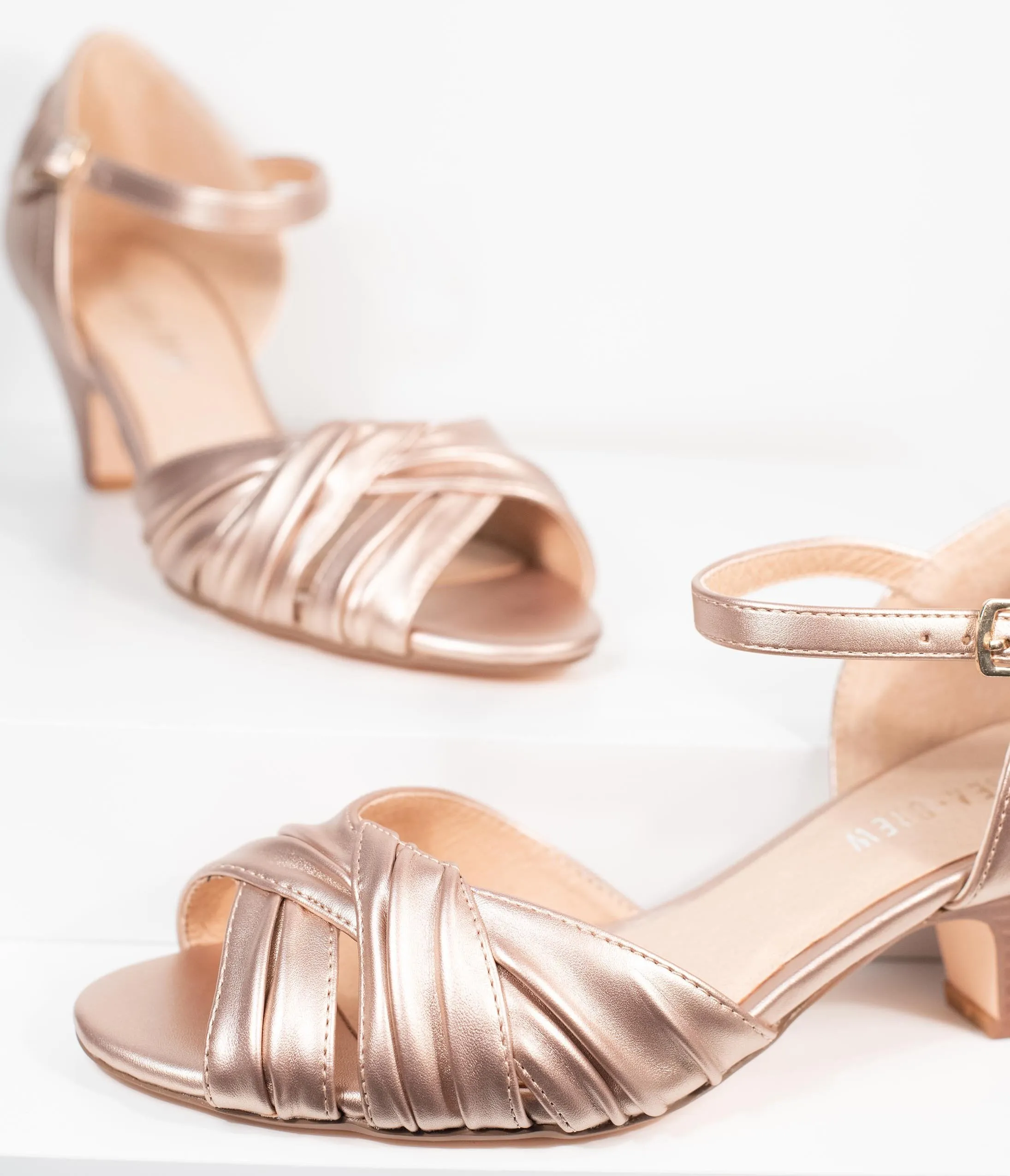 Chelsea Crew Rose Gold Leatherette Peep Toe Nadia Heels