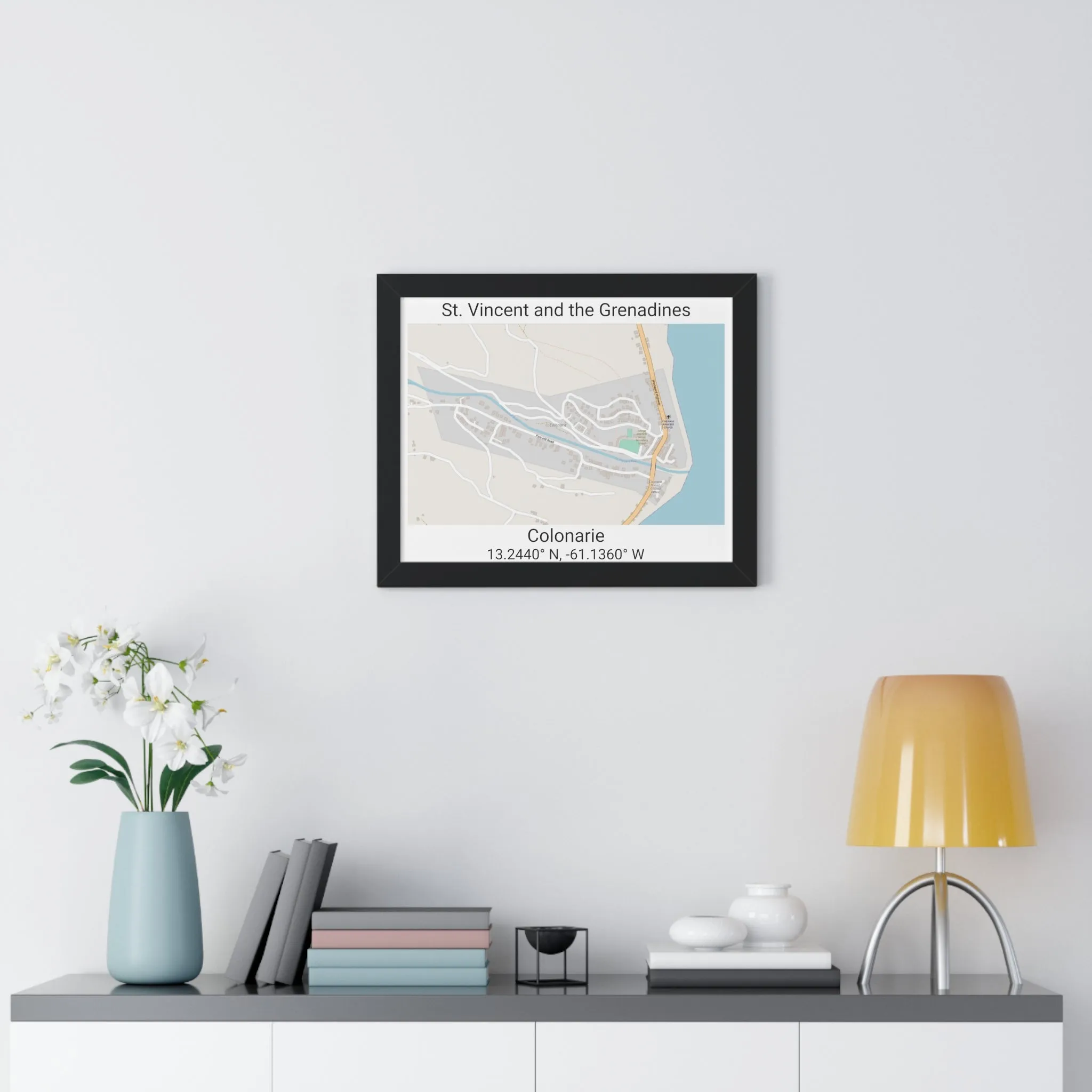 Colonarie St. Vincent and the Grenadines Map Framed Print Poster, Framed Vertical Poster Framed Horizontal Poster