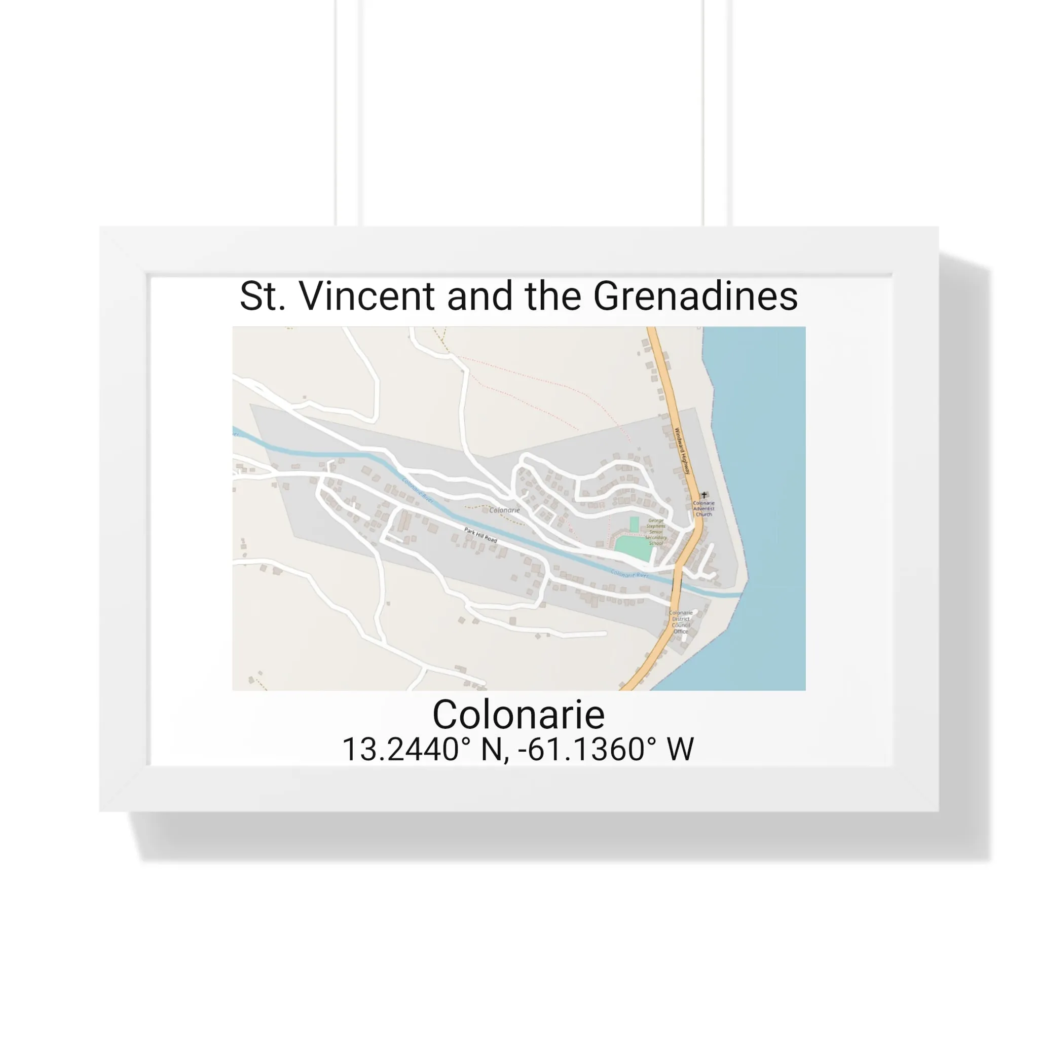 Colonarie St. Vincent and the Grenadines Map Framed Print Poster, Framed Vertical Poster Framed Horizontal Poster