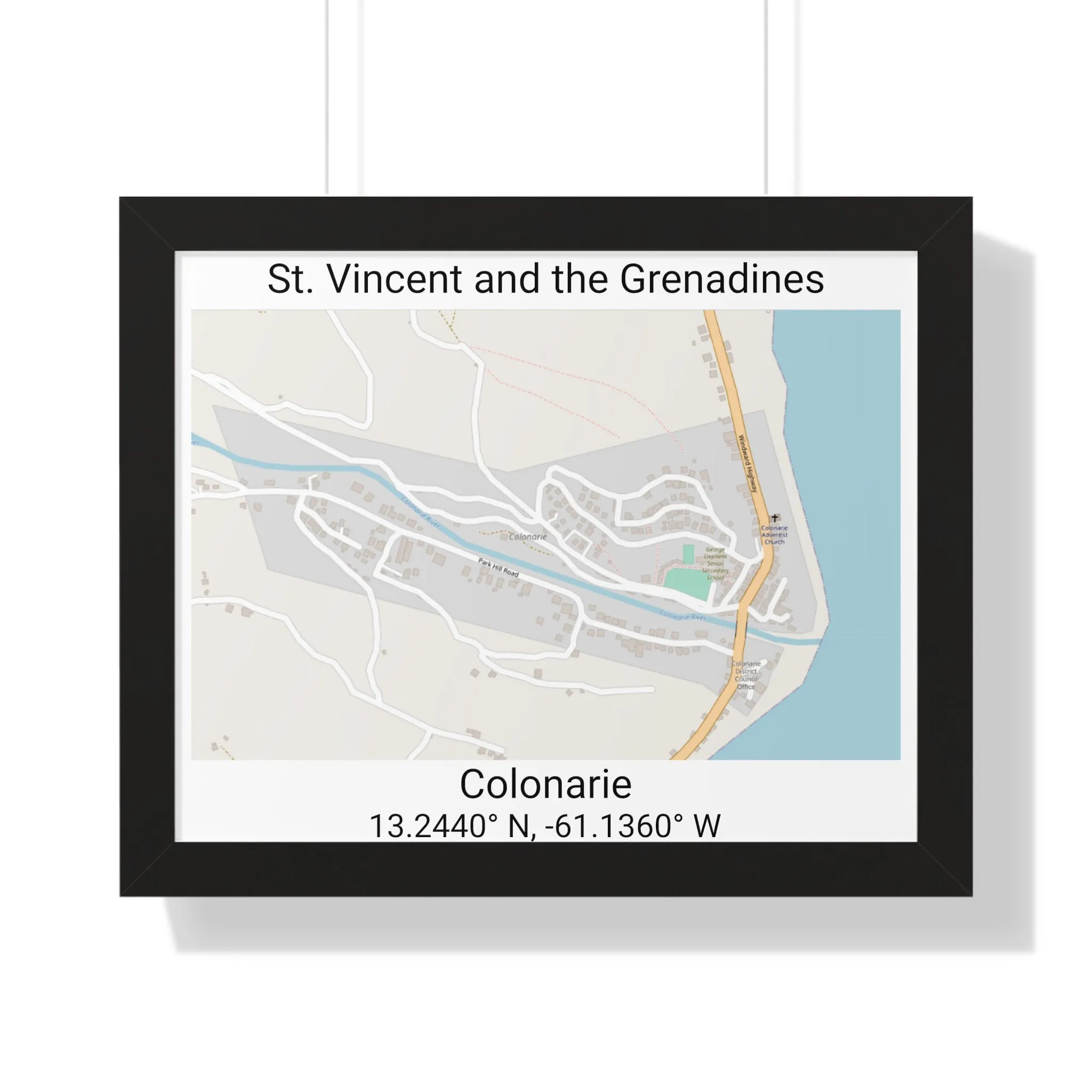 Colonarie St. Vincent and the Grenadines Map Framed Print Poster, Framed Vertical Poster Framed Horizontal Poster