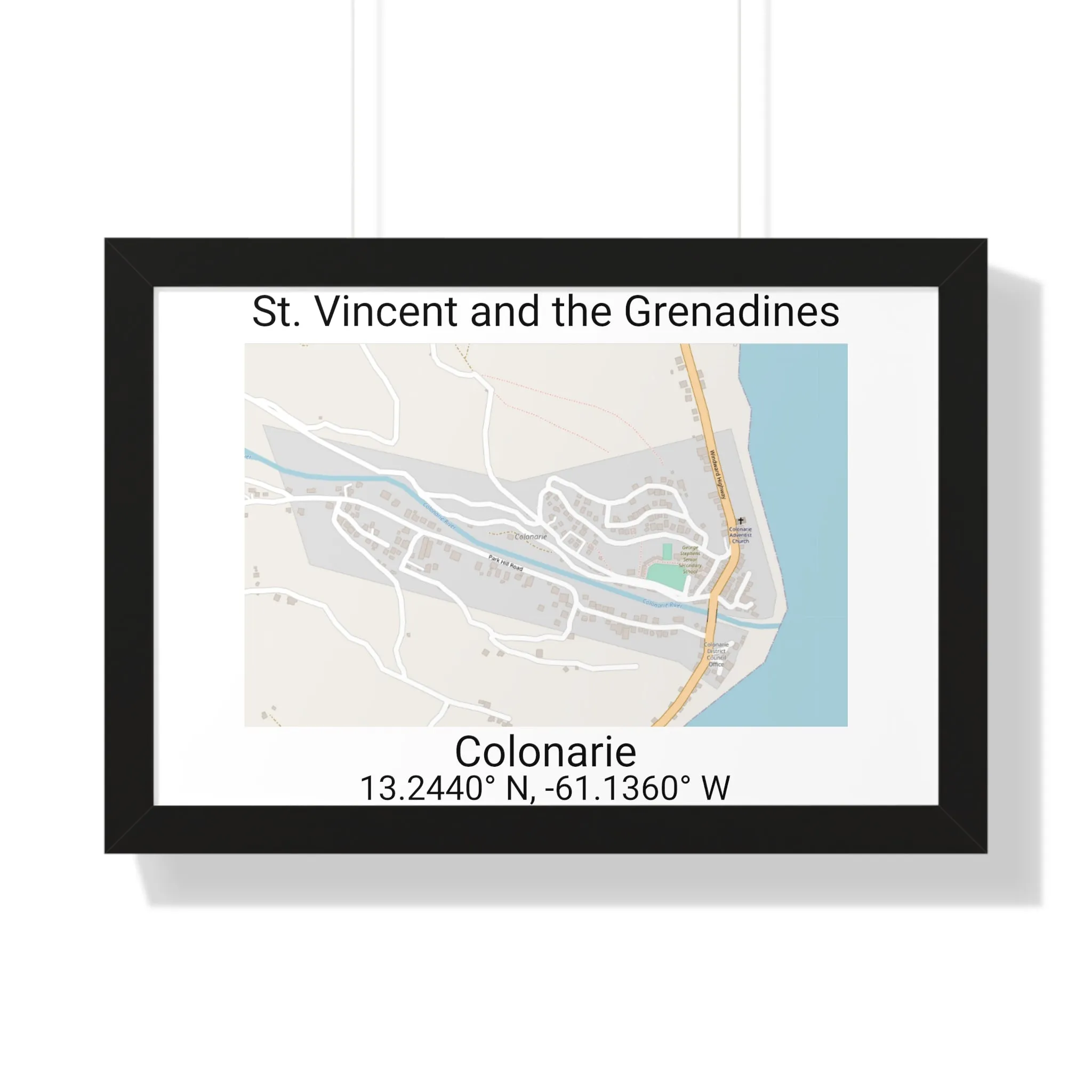 Colonarie St. Vincent and the Grenadines Map Framed Print Poster, Framed Vertical Poster Framed Horizontal Poster