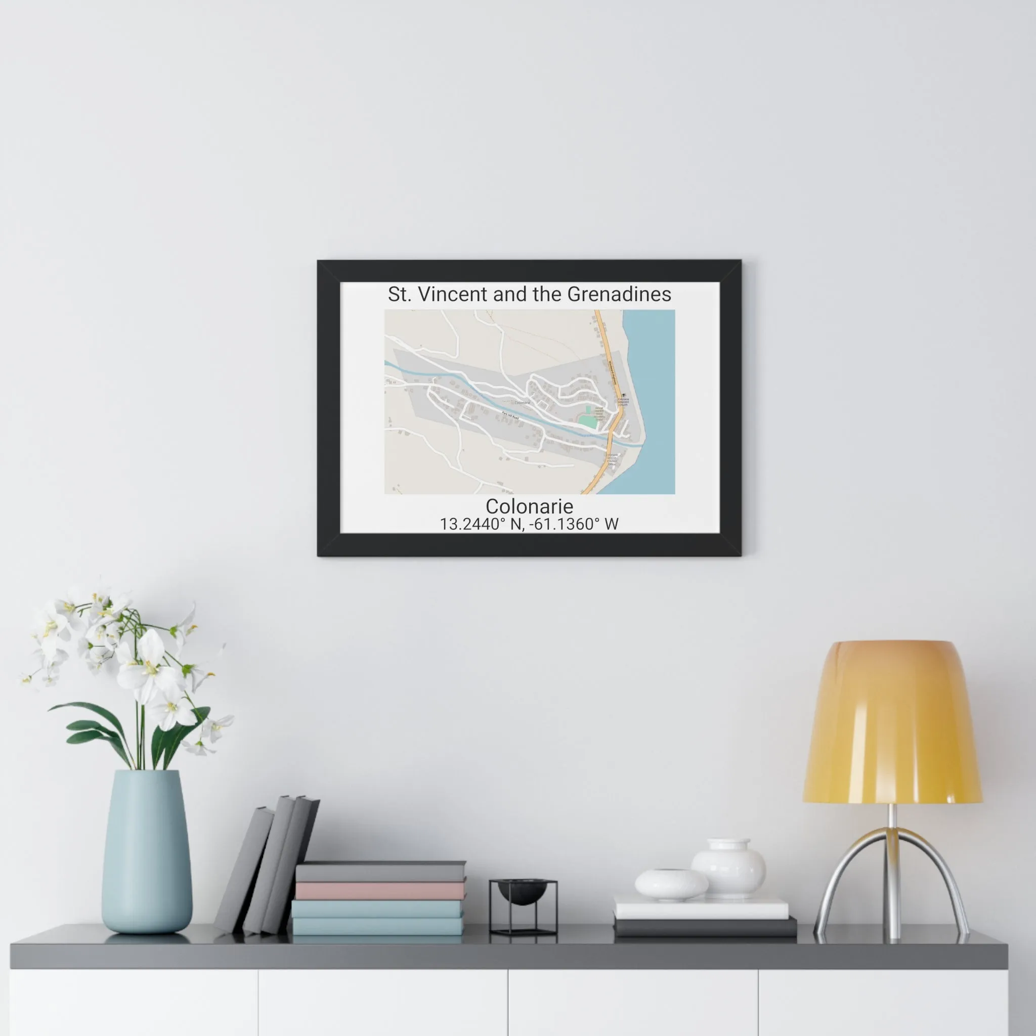 Colonarie St. Vincent and the Grenadines Map Framed Print Poster, Framed Vertical Poster Framed Horizontal Poster