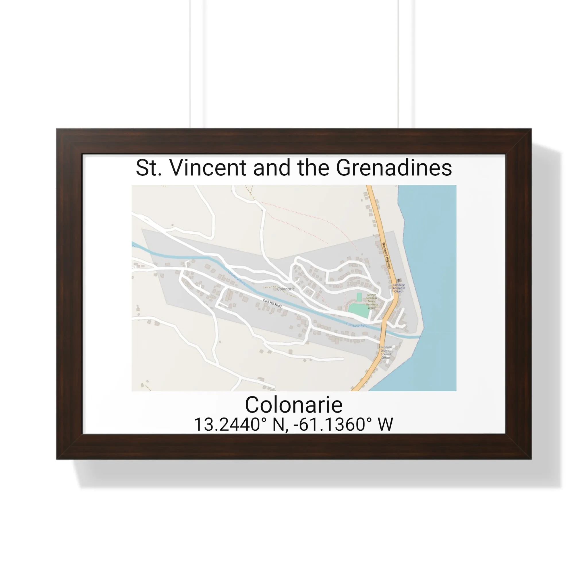 Colonarie St. Vincent and the Grenadines Map Framed Print Poster, Framed Vertical Poster Framed Horizontal Poster