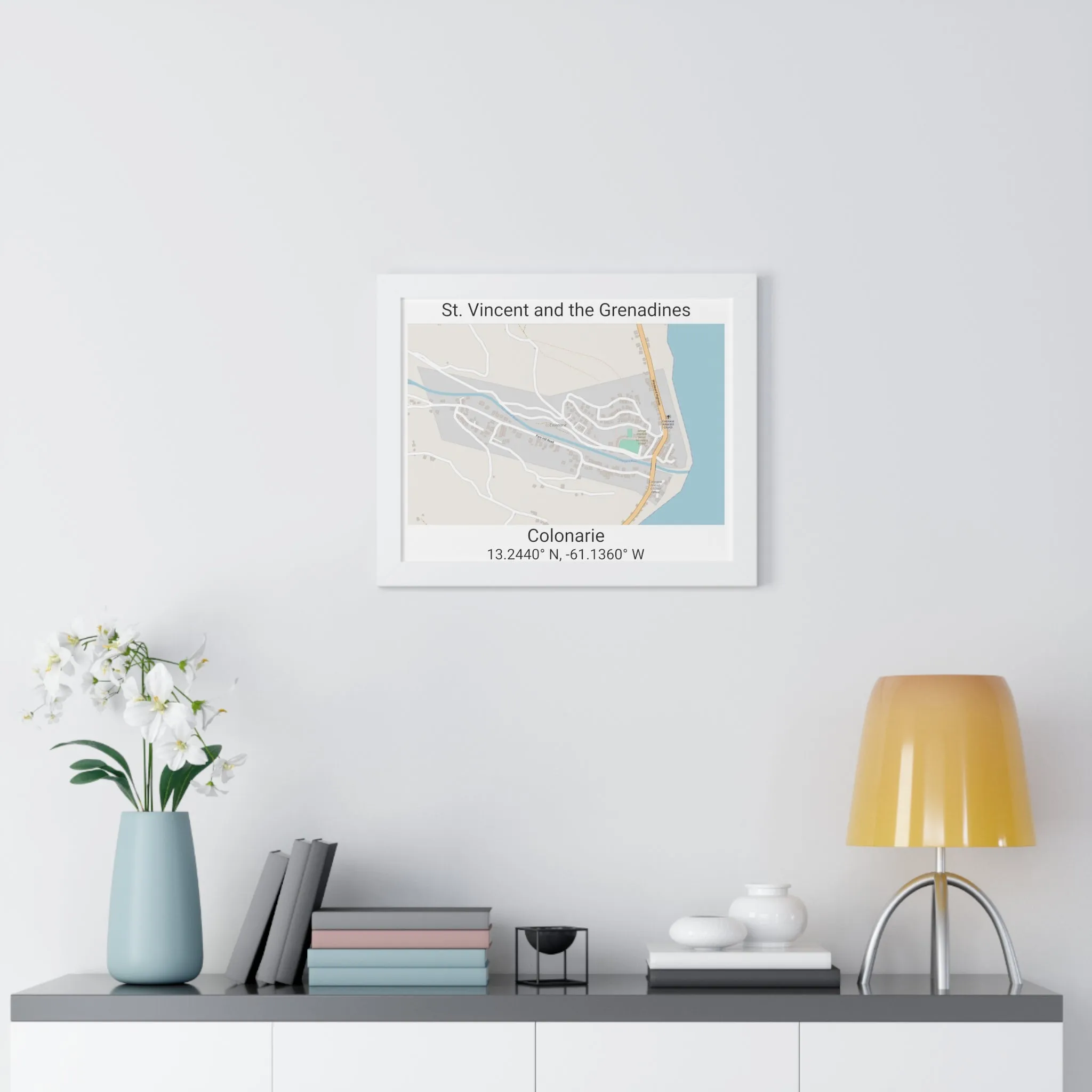 Colonarie St. Vincent and the Grenadines Map Framed Print Poster, Framed Vertical Poster Framed Horizontal Poster