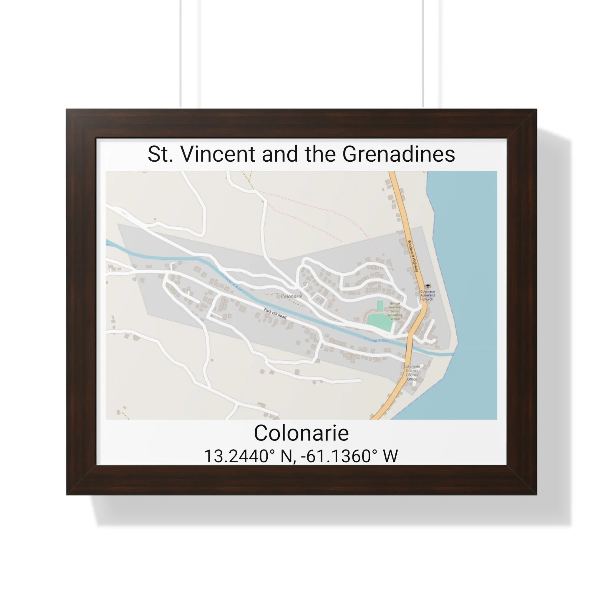 Colonarie St. Vincent and the Grenadines Map Framed Print Poster, Framed Vertical Poster Framed Horizontal Poster