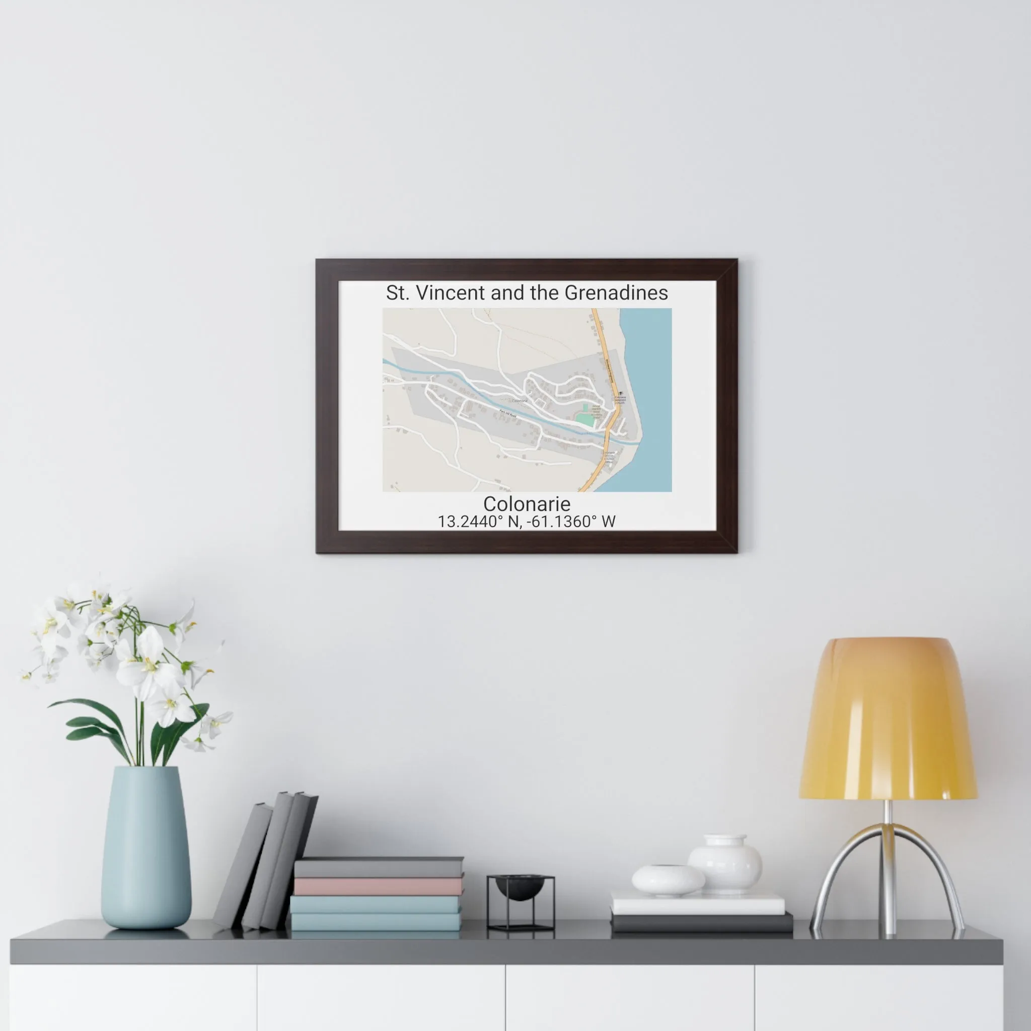 Colonarie St. Vincent and the Grenadines Map Framed Print Poster, Framed Vertical Poster Framed Horizontal Poster