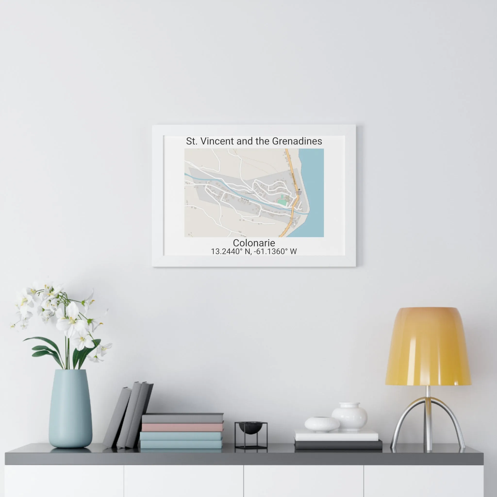 Colonarie St. Vincent and the Grenadines Map Framed Print Poster, Framed Vertical Poster Framed Horizontal Poster