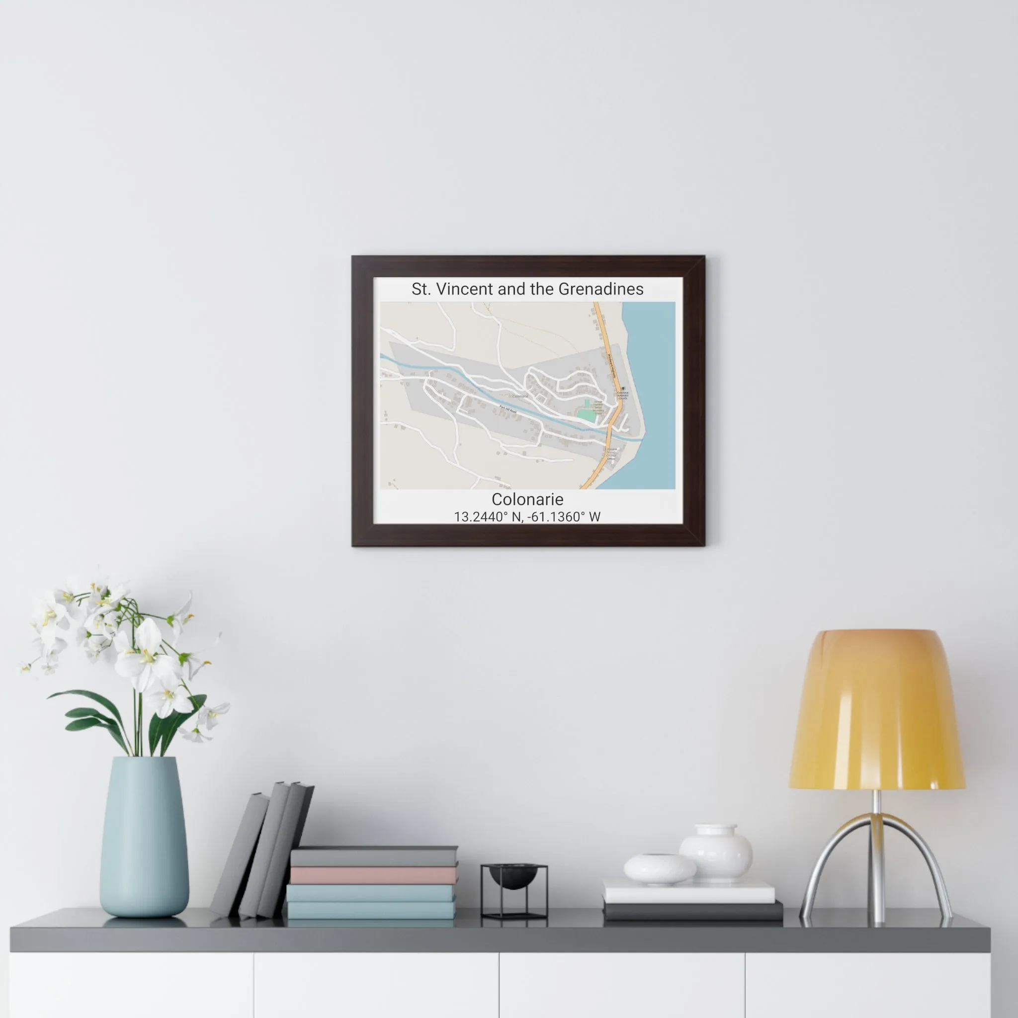 Colonarie St. Vincent and the Grenadines Map Framed Print Poster, Framed Vertical Poster Framed Horizontal Poster