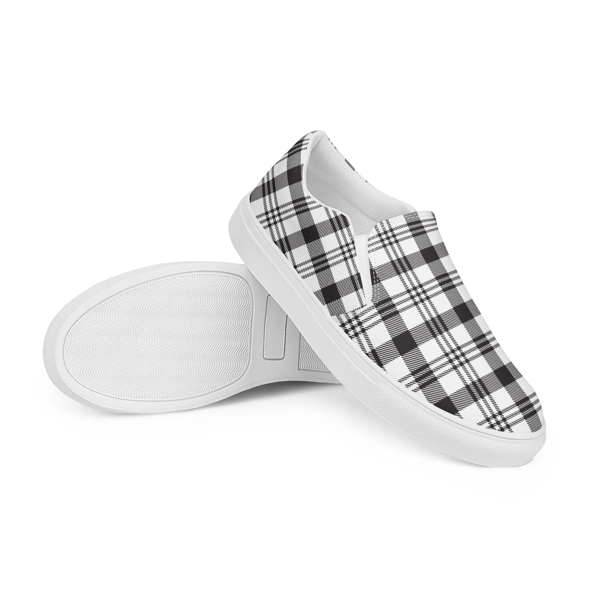 COM4T White & Black Men’s Slip-On Canvas Fashion Shoes by IOBI Original Apparel