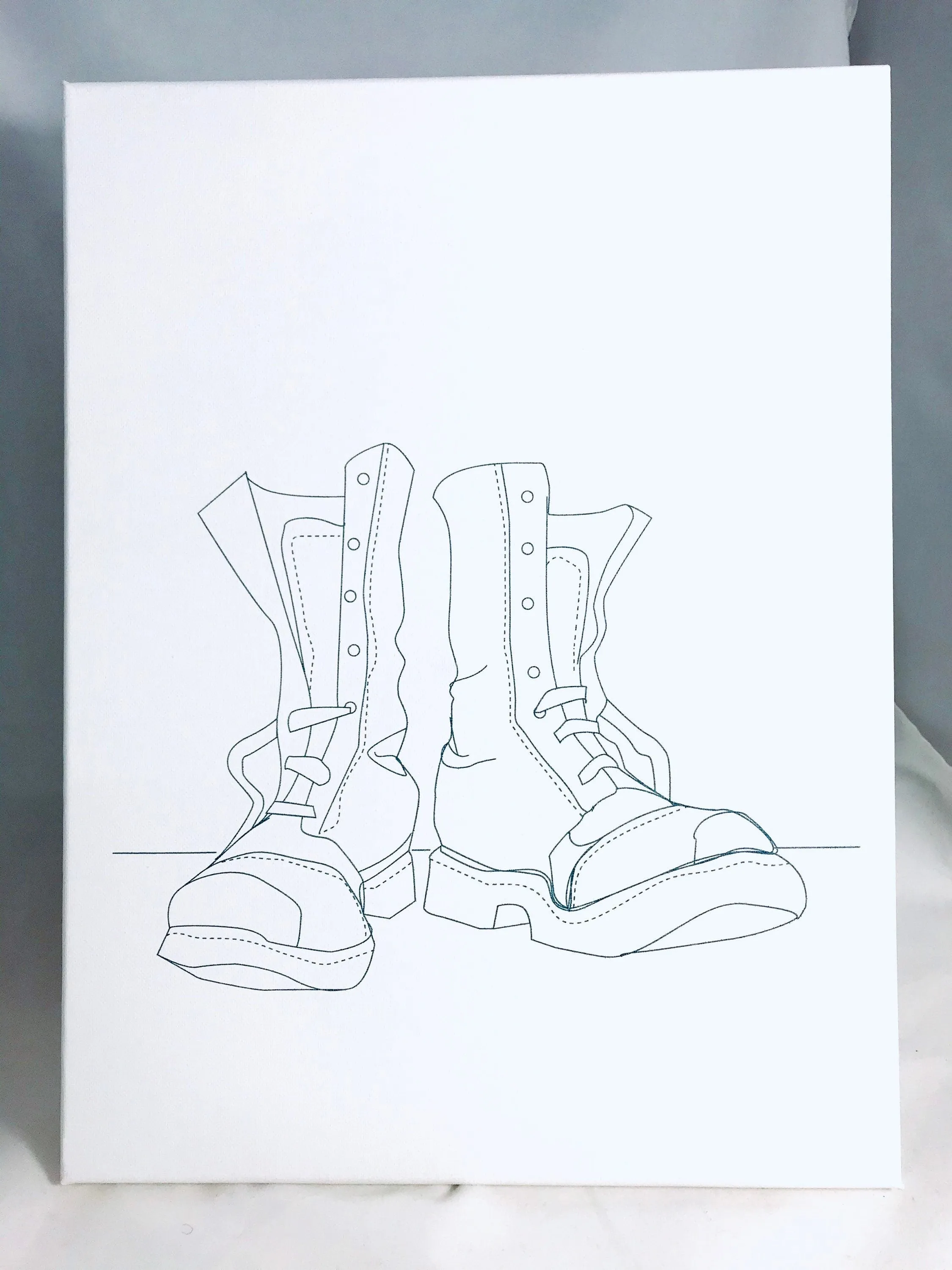 Combat Boots Drawing on Canvas - Predrawn Canvas