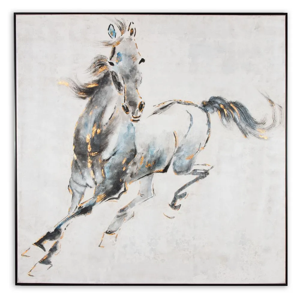 Contemporary Prancing Stallion Hand Painted Canvas