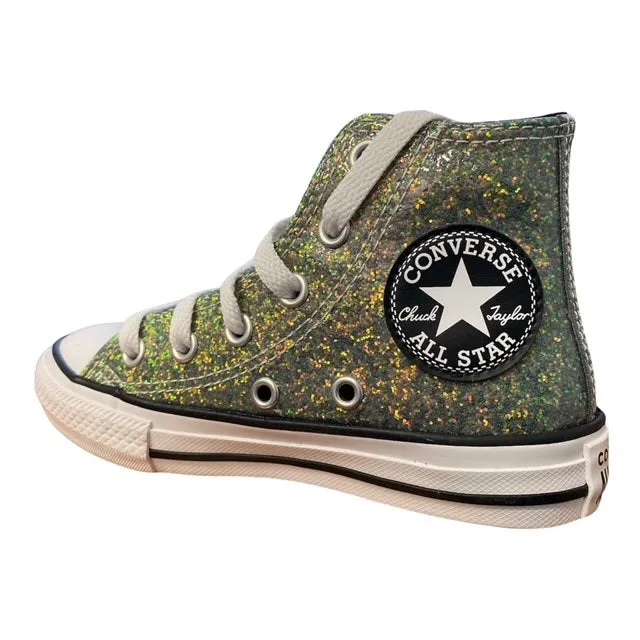 Converse scarpa sneakers da bambina Chuck Taylor All Star Glitter 672097C oro-nero