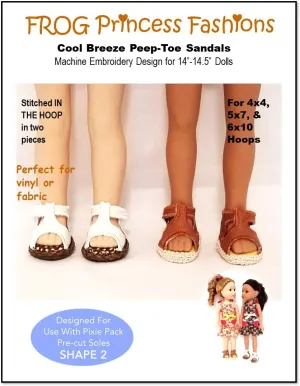 Cool Breeze Sandals Machine Embroidery Design For 14-14.5" Dolls