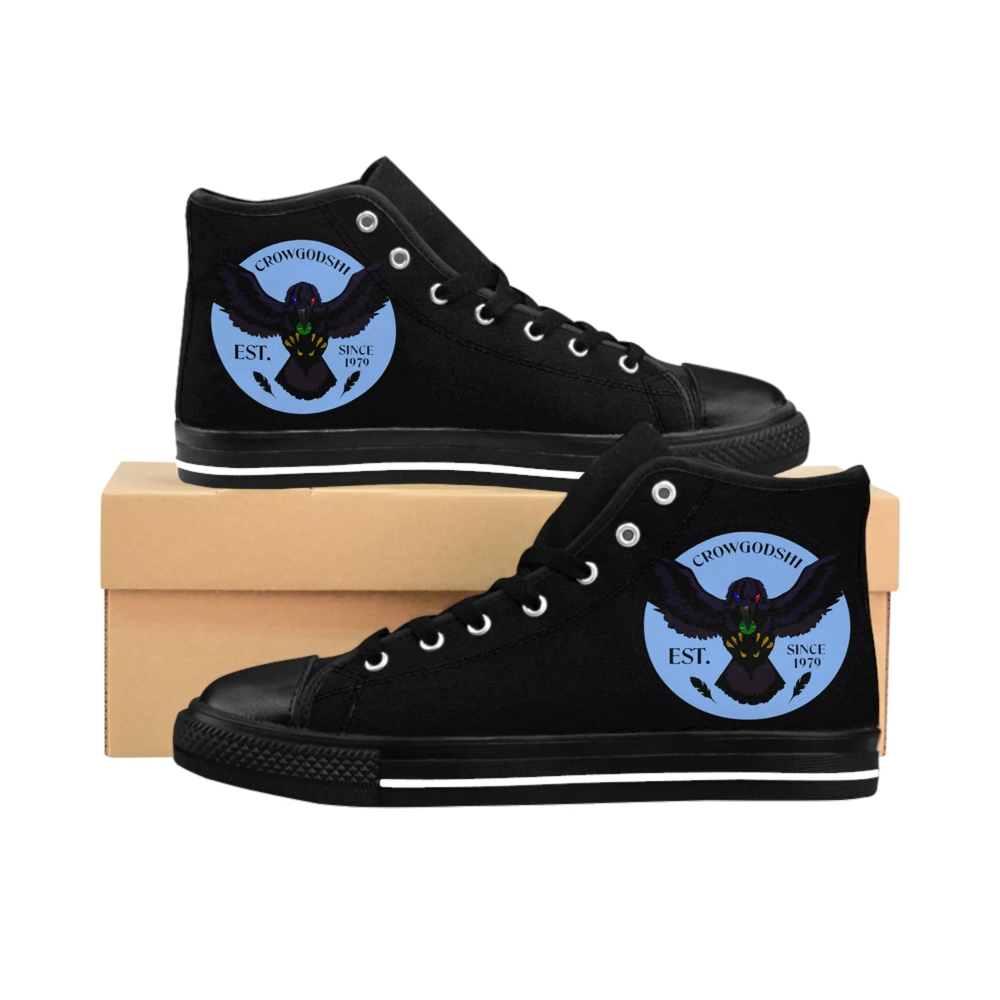 Crowgodshi 2nd Gen. High-Tops, Black on Black w/ CAROLINA BLUE LOGO