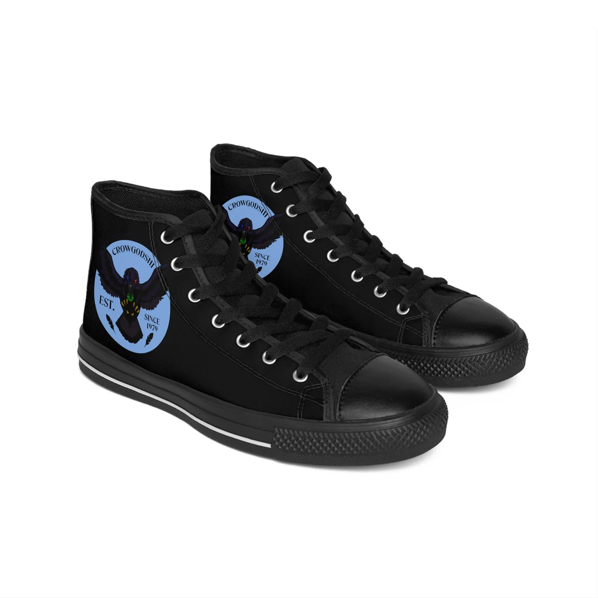 Crowgodshi 2nd Gen. High-Tops, Black on Black w/ CAROLINA BLUE LOGO