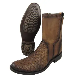 Cuadra Men's Urban Woven Almond Bovine Leather Round Toe Ankle Cowboy Boot - CU199