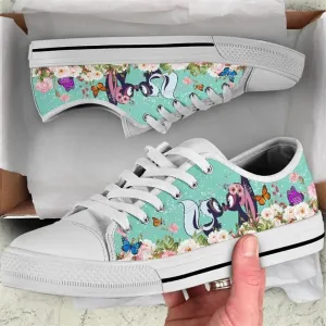 Cute Couple Skunk Love Flower Watercolor Low Top Shoes, Low Top Sneaker, Low Top Canvas Shoes