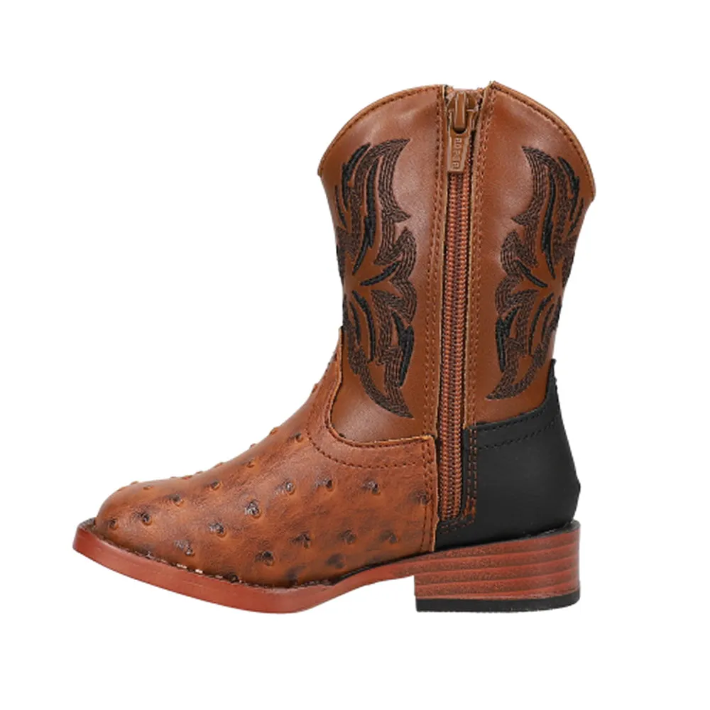 Dalton Printed Ostrich Square Toe Cowboy Boots (Toddler)