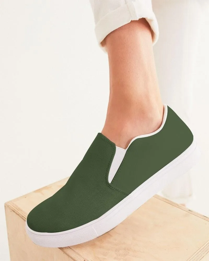 Dark Warm Green Slip-On Canvas Sneakers | Women's | Dark Pastel Warm Green | C30M0Y60K80