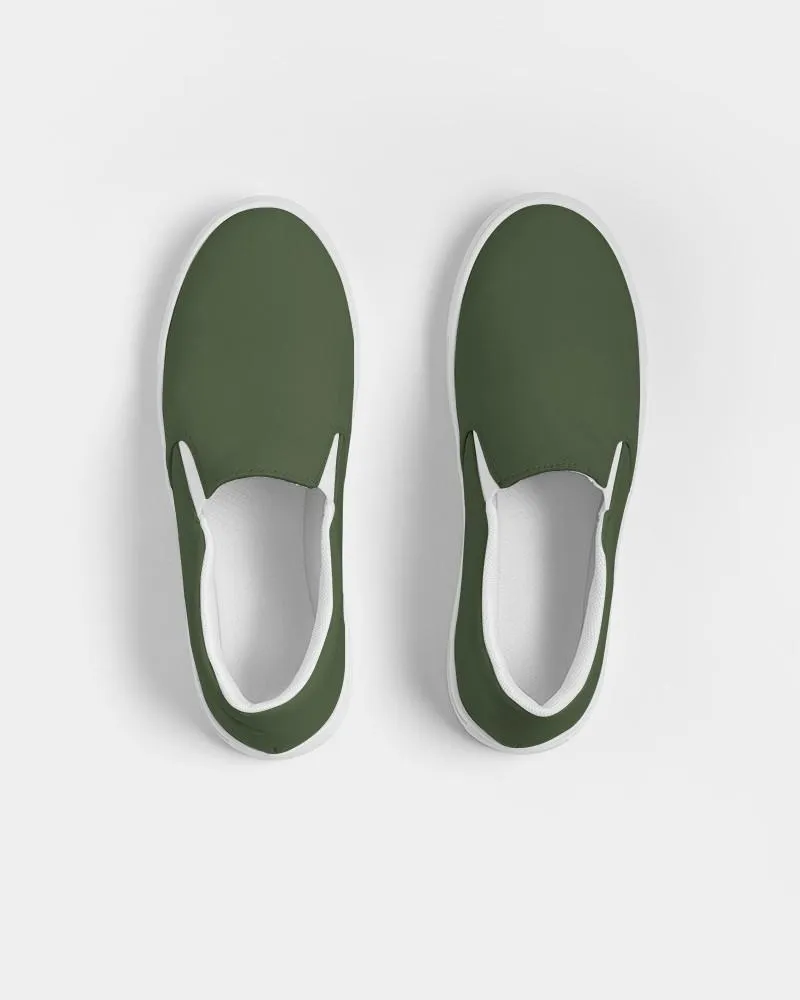 Dark Warm Green Slip-On Canvas Sneakers | Women's | Dark Pastel Warm Green | C30M0Y60K80