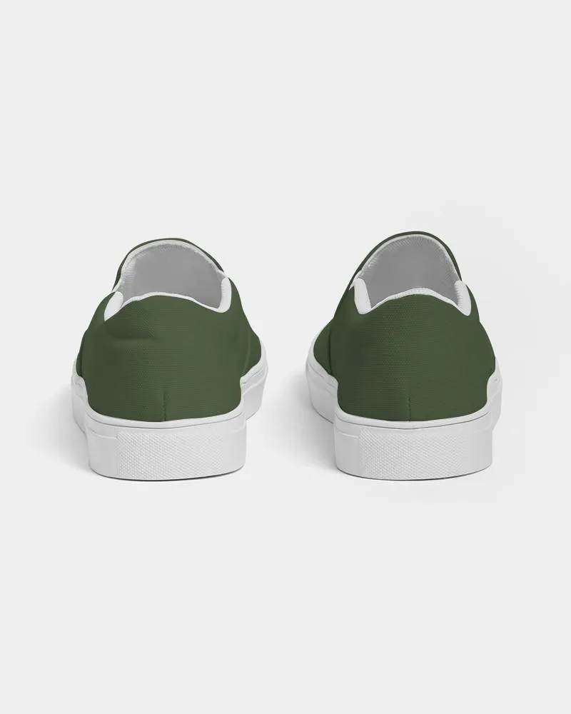 Dark Warm Green Slip-On Canvas Sneakers | Women's | Dark Pastel Warm Green | C30M0Y60K80