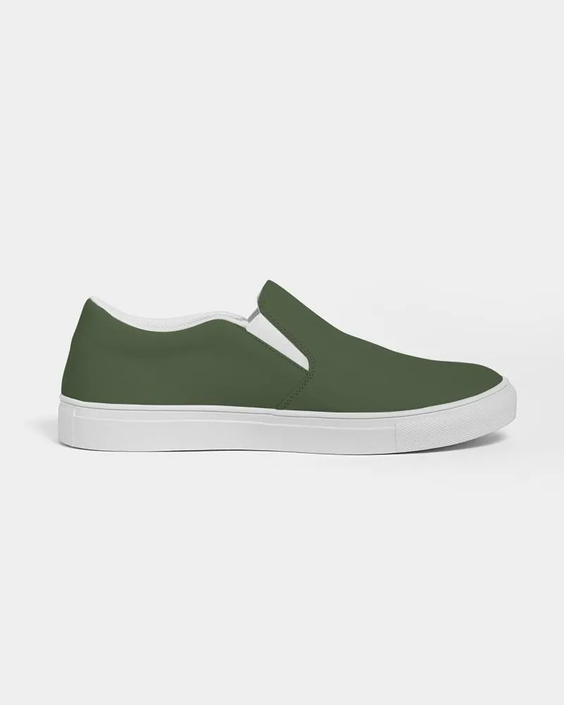 Dark Warm Green Slip-On Canvas Sneakers | Women's | Dark Pastel Warm Green | C30M0Y60K80