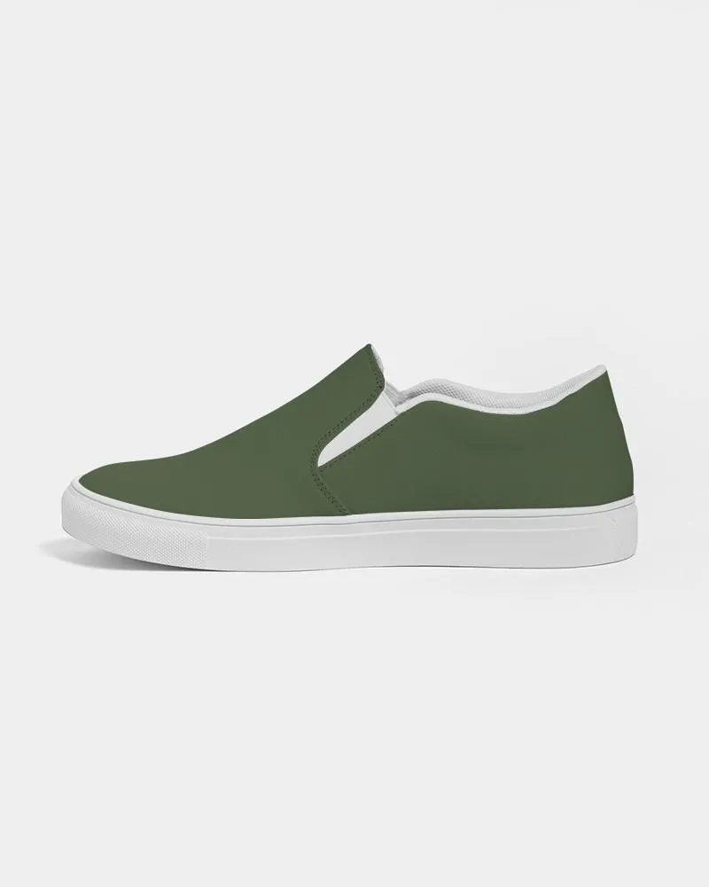 Dark Warm Green Slip-On Canvas Sneakers | Women's | Dark Pastel Warm Green | C30M0Y60K80