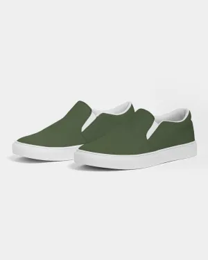 Dark Warm Green Slip-On Canvas Sneakers | Women's | Dark Pastel Warm Green | C30M0Y60K80