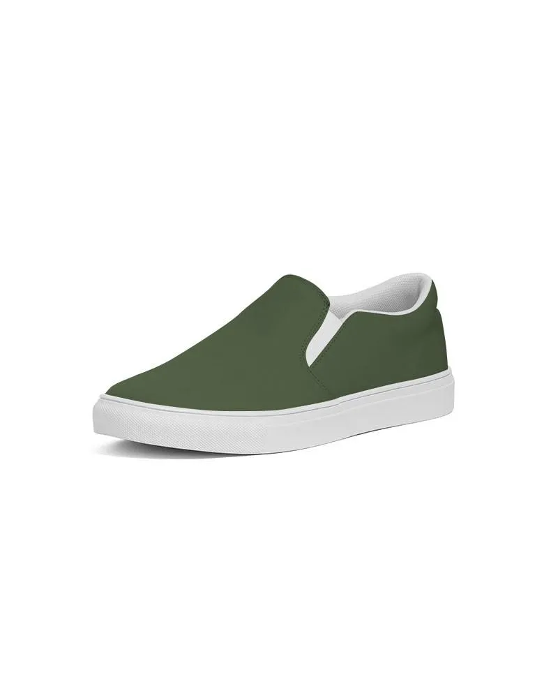 Dark Warm Green Slip-On Canvas Sneakers | Women's | Dark Pastel Warm Green | C30M0Y60K80